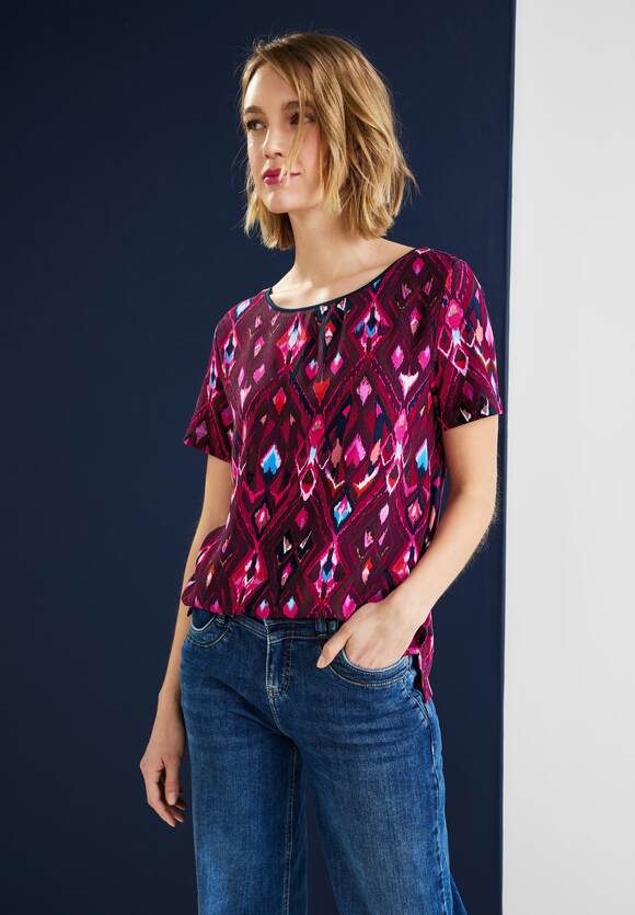 STREET ONE Materialmix T-Shirt Damen - Tamed Berry | STREET ONE Online-Shop