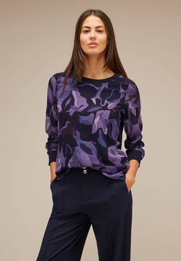 STREET ONE Materialmix Shirt ONE | Damen mit Lupine STREET Print Lilac - Online-Shop