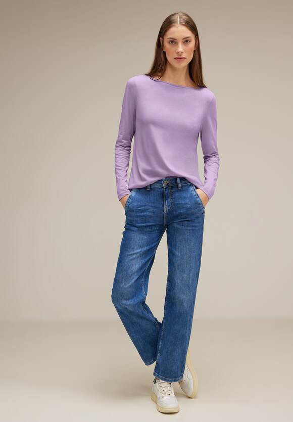 STREET ONE Shirt mit U-Boot-Ausschnitt Damen - Soft Pure Lilac | STREET ONE  Online-Shop