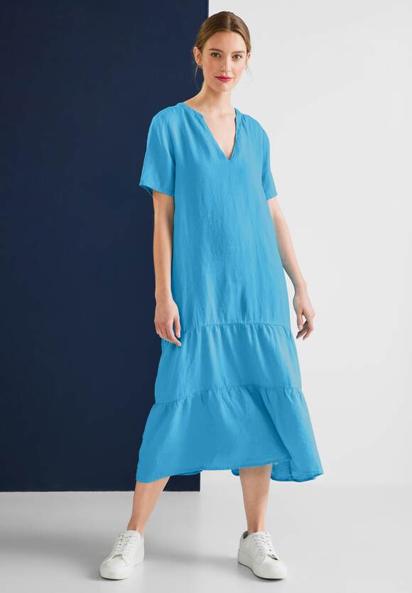 ONE STREET Splash Online-Shop Blue - Leinenkleid Damen ONE Volants | mit STREET