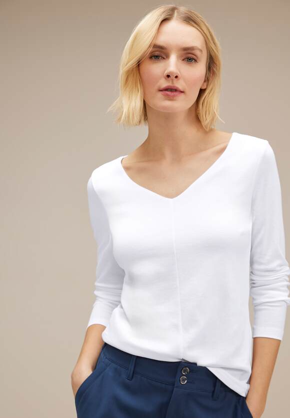 STREET ONE V-Ausschnitt Shirt Damen - Style Lanea - White | STREET ONE  Online-Shop