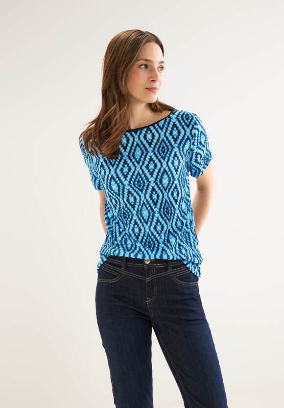 STREET ONE Materialmix T-Shirt STREET Online-Shop - | Damen Splash ONE Blue