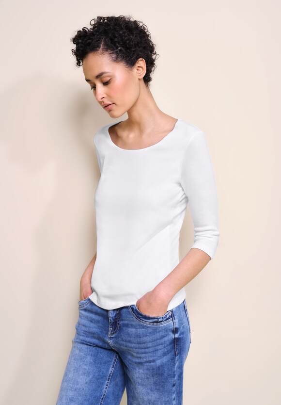STREET ONE Shirt in Unifarbe Damen - Style Pania - White | STREET ONE  Online-Shop