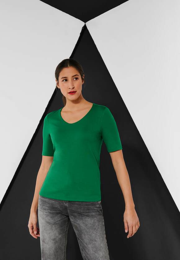 STREET ONE T-Shirt in Unifarbe Damen - Style Palmira - Brisk Green | STREET  ONE Online-Shop