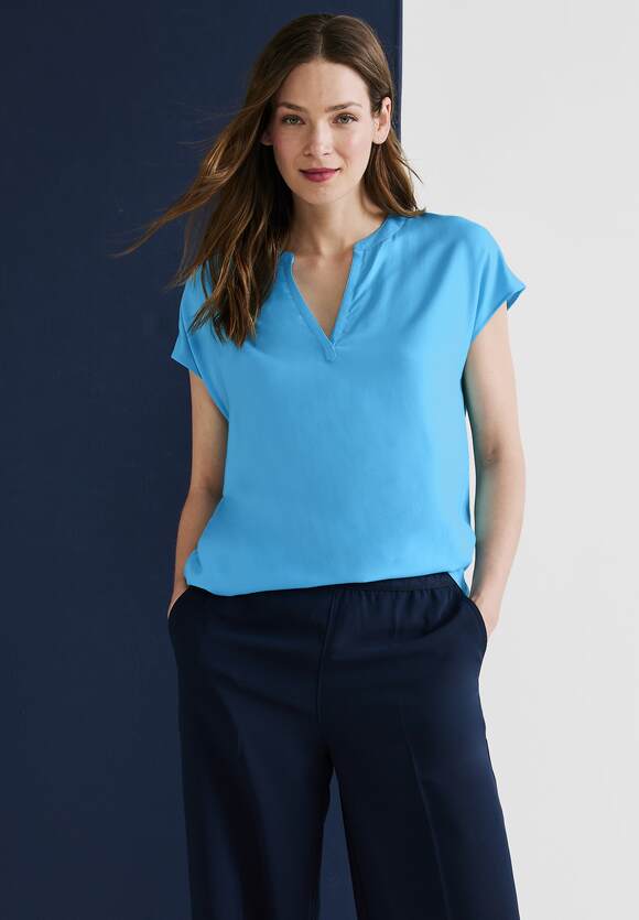 ONE ONE Online-Shop Long | Splash STREET - Damen Viskose Blue Blusenshirt STREET
