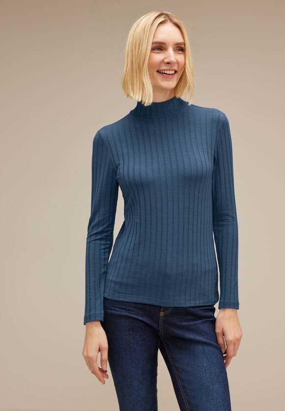 STREET ONE Geripptes Langarmshirt Damen - Atlantic Blue | STREET ONE  Online-Shop