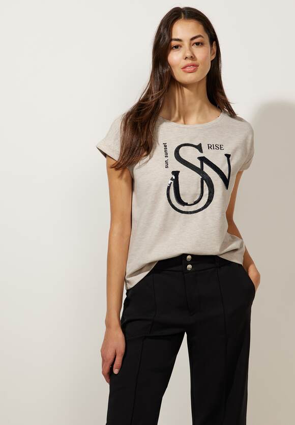 STREET ONE T-shirt met pailletten Dames - Cream White Melange | STREET ONE  Online-Shop | Shirtkleider