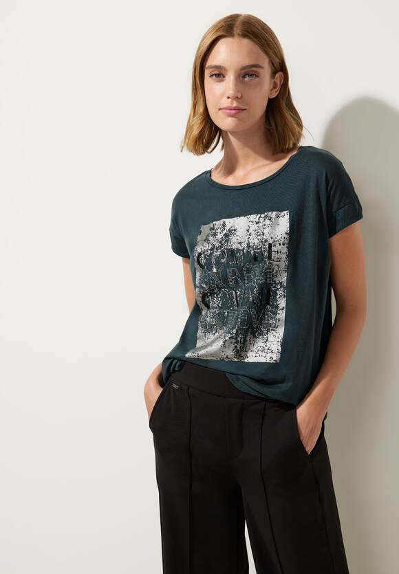 STREET ONE T-Shirt mit Schimmerwording Green ONE - Vintage STREET Online-Shop Cool | Damen