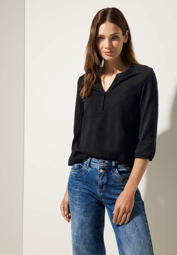 STREET ONE Jersey Shirt in Unifarbe Damen - Black | STREET ONE Online-Shop