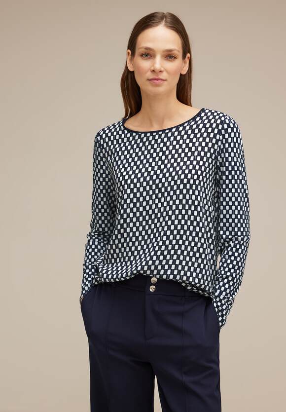 Evi - Blue ONE Damen Shirt STREET Style Minimalprint | ONE - Deep mit Online-Shop STREET