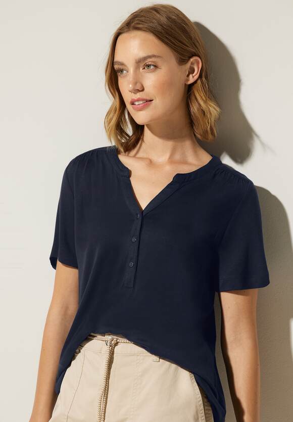 STREET ONE Jersey Shirt | ONE STREET Knopfleiste Online-Shop Blue - Damen Deep mit