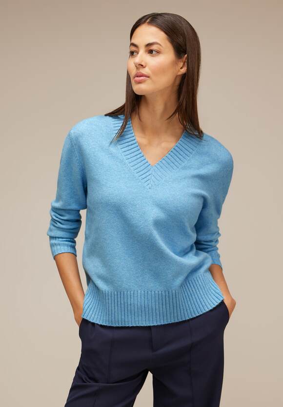 STREET ONE Pullover mit V-Ausschnitt Damen - Light Aquamarine Blue Mel. | STREET  ONE Online-Shop