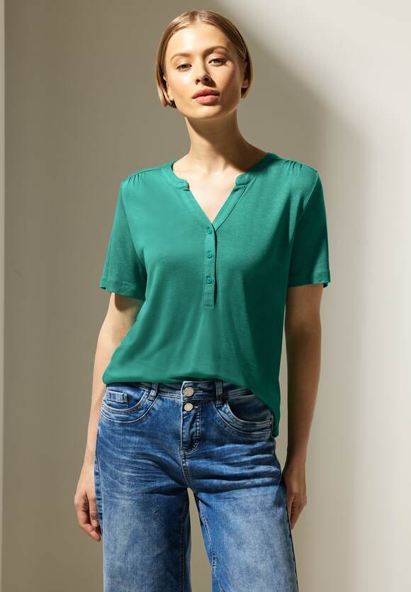 | Shirt Green Online-Shop STREET ONE Damen - Jersey ONE Lagoon STREET Knopfleiste mit