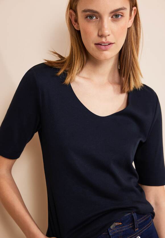 STREET ONE Basic - ONE Damen Kurzarmshirt Palmira | STREET Online-Shop Style Blue - Deep