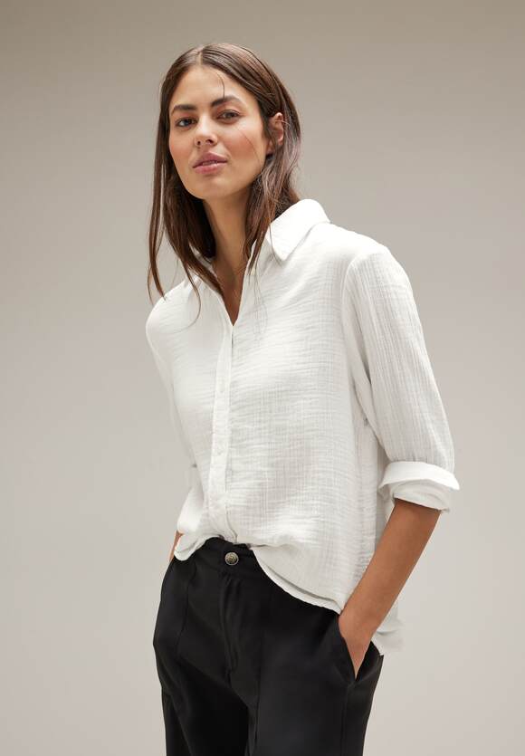STREET ONE Lange mousseline shirtblouse. Dames - Off White | STREET ONE  Online-Shop