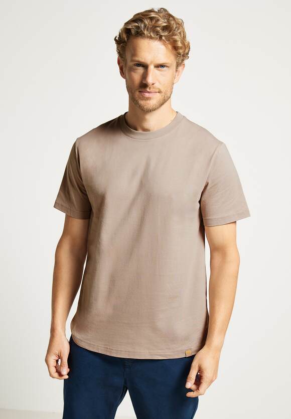 STREET ONE MEN ONE Online-Shop - Unifarbe Sand in Basic Herren STREET T-Shirt Dull 
