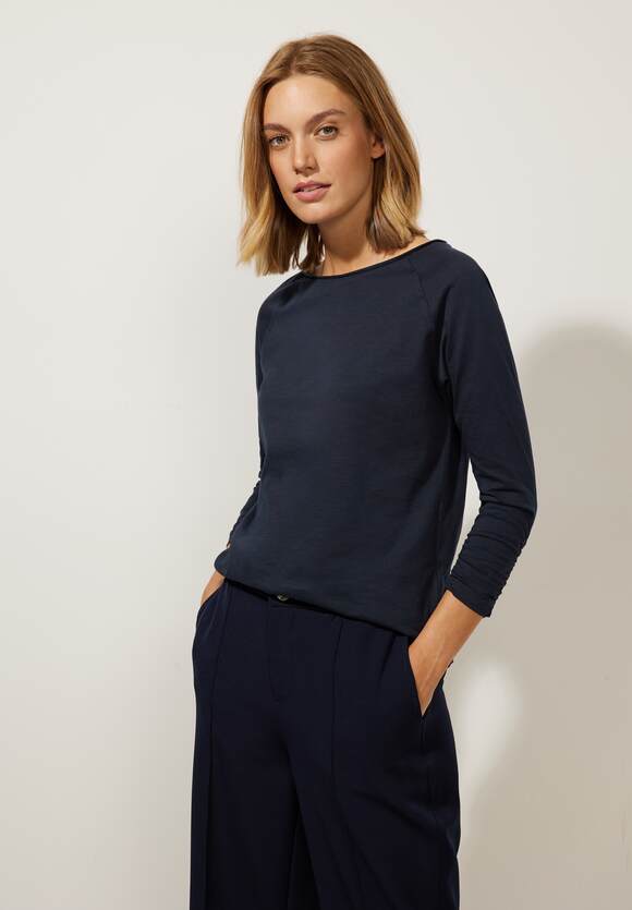 STREET ONE Shirt mit gerafftem Style - | Deep Blue - Online-Shop ONE Mina STREET Arm Damen