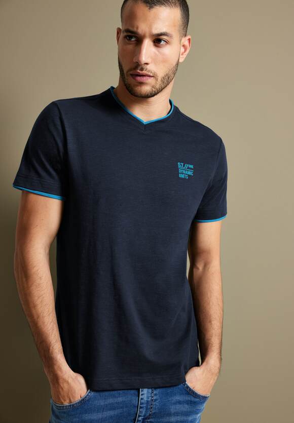 STREET ONE MEN T-Shirt STREET ONE V-Ausschnitt Blue Online-Shop Deep - | Herren Navy mit