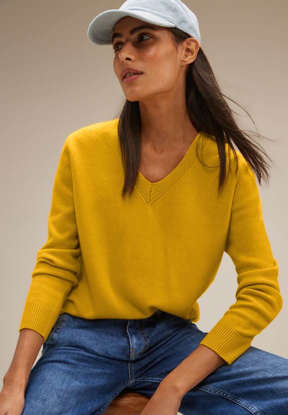 STREET ONE V-Neck Pullover | - Damen ONE Yellow Tanned STREET Online-Shop