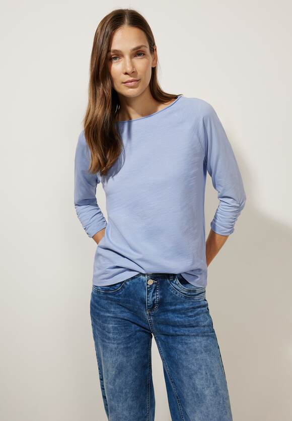 Online-Shop ONE mit ONE Style - Shirt - Mid Blue STREET Mina STREET gerafftem Arm Sunny | Damen
