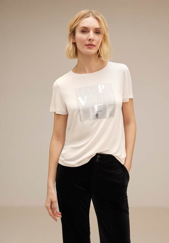 op STREET met ONE Online-Shop ONE Dames | Shirt Lucid voorkant print STREET - de White