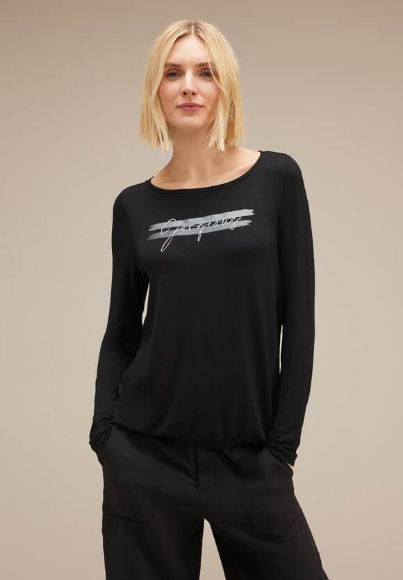 STREET ONE Langarmshirt mit Wording Damen - Black | STREET ONE Online-Shop