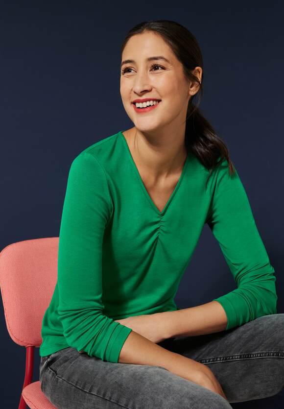 STREET ONE Basic Shirt - | Damen Brisk Green mit ONE STREET Online-Shop Raffungen