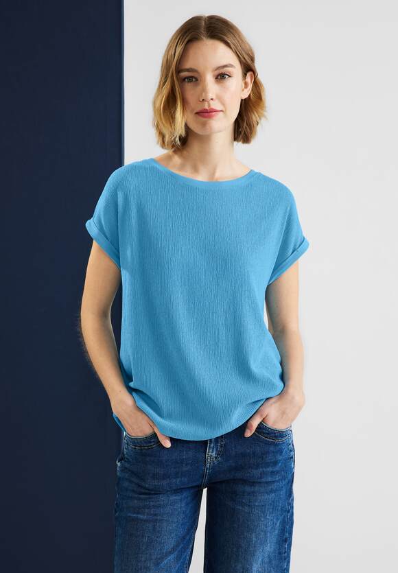 STREET ONE Strukturmix T-Shirt Damen - Splash Blue | STREET ONE Online-Shop