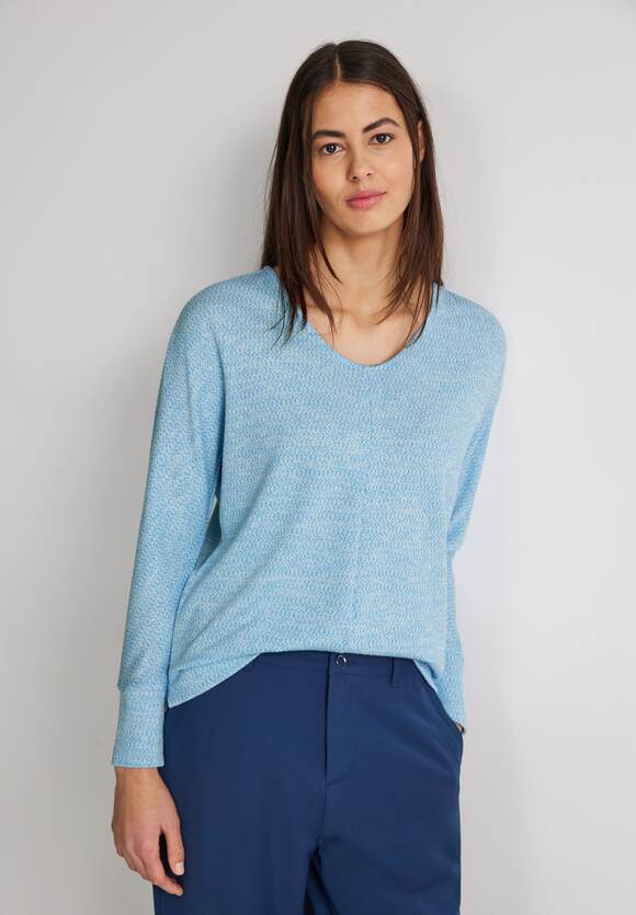 STREET ONE Zweifarbiges Langarmshirt Damen Online-Shop | Melange Sea Blue Frozen STREET ONE 