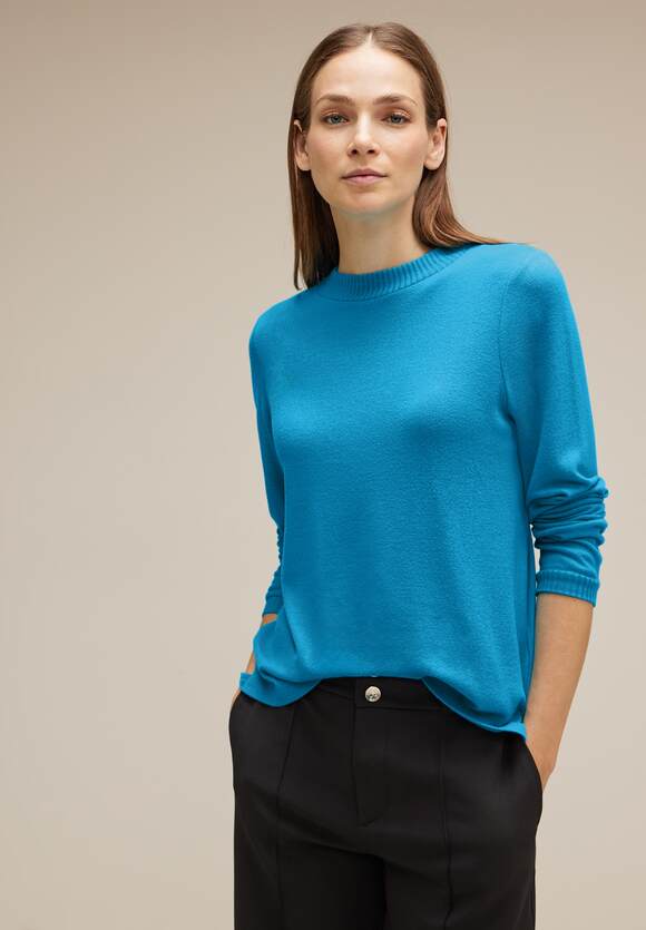 STREET ONE Cosy Shirt mit | STREET Aquamarine Blue - ONE Stehkragen Damen Online-Shop