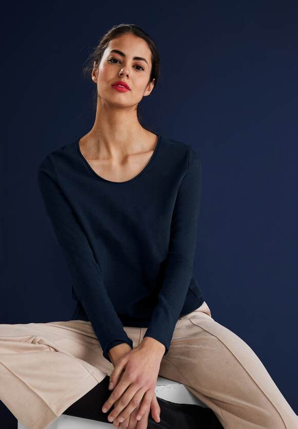 STREET ONE Basic Langarmshirt Damen - Style Mina - Deep Blue | STREET ONE  Online-Shop