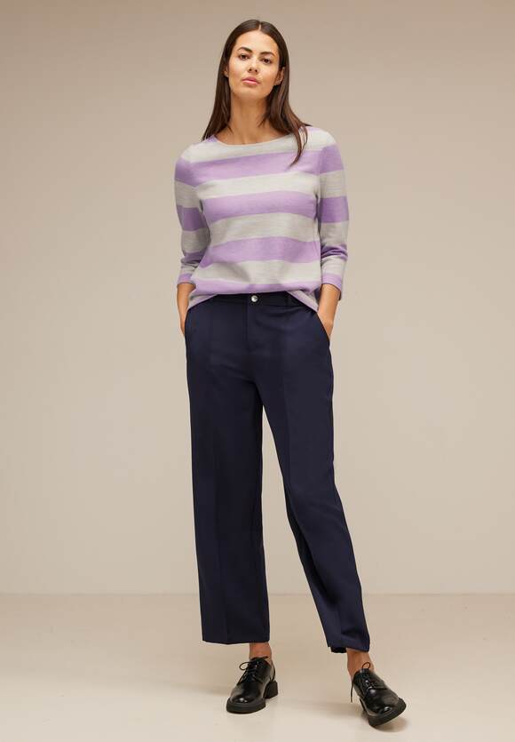 Melange STREET Online-Shop Soft Lilac ONE | Cosy Streifenshirt Damen Pure - STREET ONE