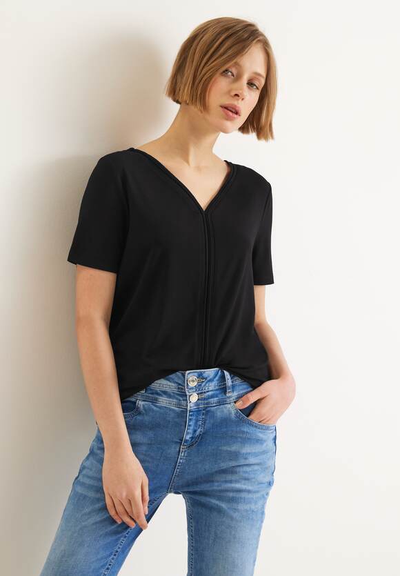STREET ONE T-Shirt mit Tapedetail Damen - Black | STREET ONE Online-Shop