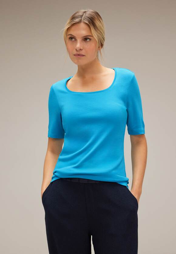 - mit | Pania Style Online-Shop STREET STREET Ausschnitt ONE Shirt Splash ONE Damen - Karrée Aqua