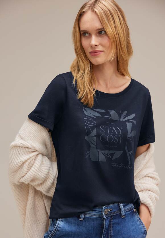 ONE ONE | Deep STREET mit - T-Shirt Steinchendetails Online-Shop Damen STREET Blue