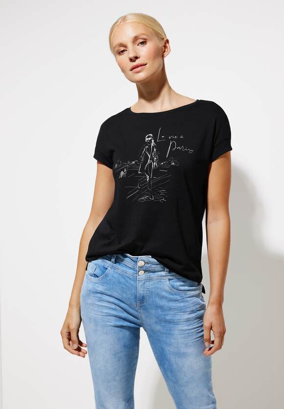 | STREET Damen - ONE Online-Shop Black ONE mit Schimmerprint T-Shirt STREET
