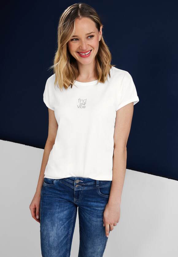 STREET ONE Basic Shirt mit Steinchen Damen - Off White | STREET ONE  Online-Shop
