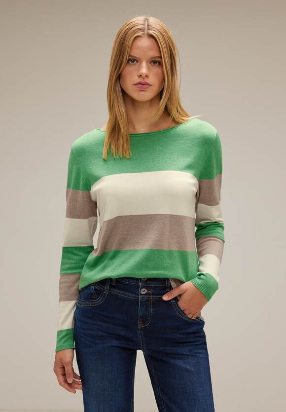 STREET ONE Multicolor Streifen Pullover Damen - Fresh Gentle Green Melange  | STREET ONE Online-Shop