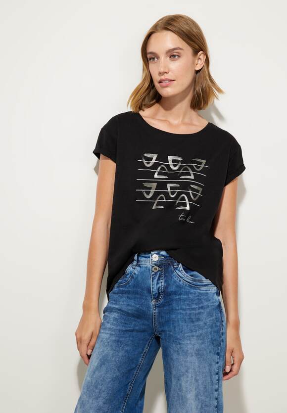 STREET ONE Shirt mit Folienprint Damen - Black | STREET ONE Online-Shop