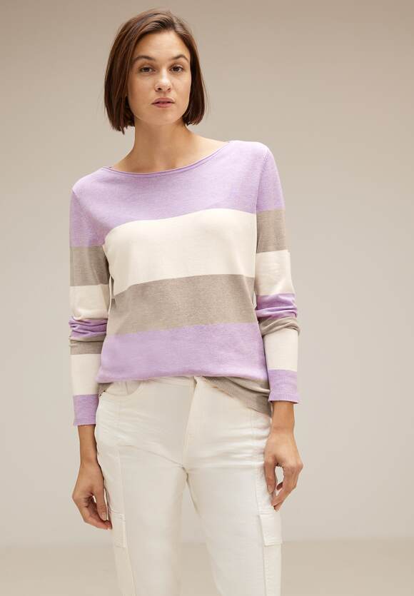 STREET ONE Multicolor Lilac ONE Damen Soft STREET Melange Streifen - | Pullover Pure Online-Shop