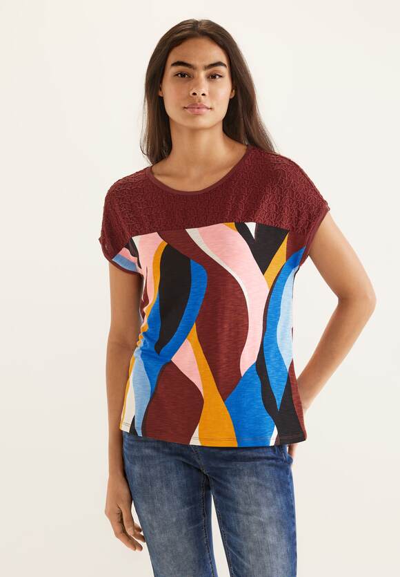 STREET ONE Print Spitzen T-Shirt Damen - Style Vianna - Foxy Red | STREET  ONE Online-Shop