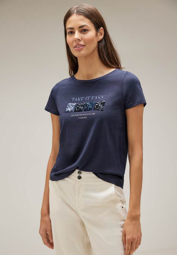 STREET ONE Damen Online-Shop - Deep mit Pailletten | STREET T-Shirt Blue ONE