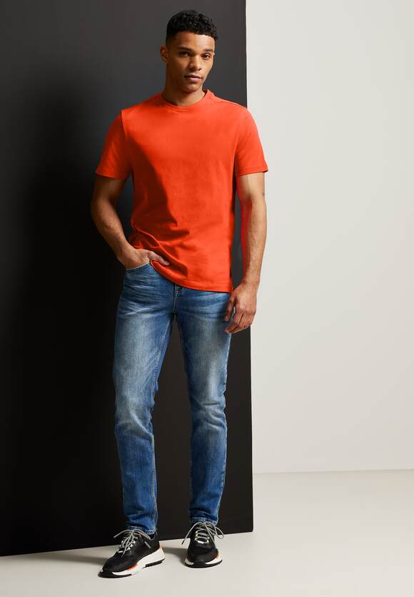 STREET ONE MEN Basic T-Shirt in Unifarbe Herren - Flame Red | STREET ONE  Online-Shop