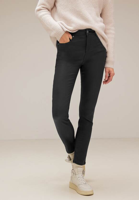 STREET ONE Slim Fit Hose mit Coating Damen - Style York - Black | STREET ONE  Online-Shop