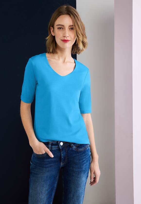 STREET ONE Basic Blue - | - Splash STREET Kurzarmshirt ONE Style Palmira Damen Online-Shop