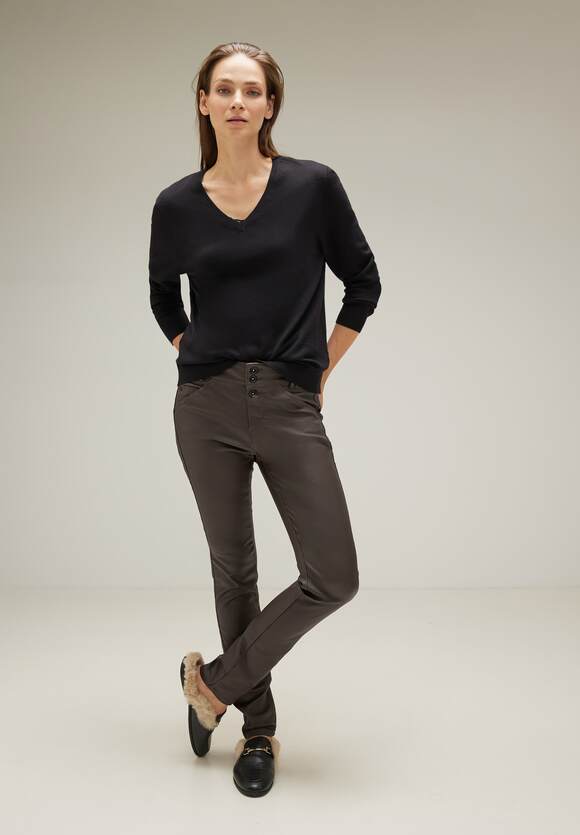 STREET ONE Coating Slim Fit Hose Damen - Style York - Falcon Brown | STREET  ONE Online-Shop