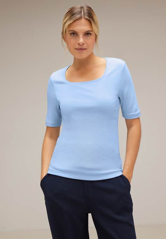 STREET ONE Shirt mit Karrée Ausschnitt Damen - Style Pania - Original Blue  | STREET ONE Online-Shop