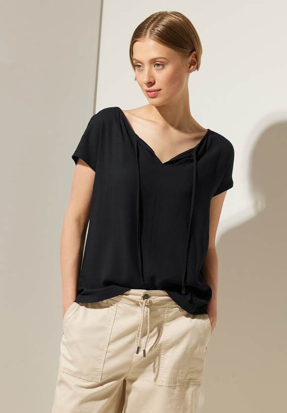 STREET ONE Materialmix Shirt Damen - Black | STREET ONE Online-Shop