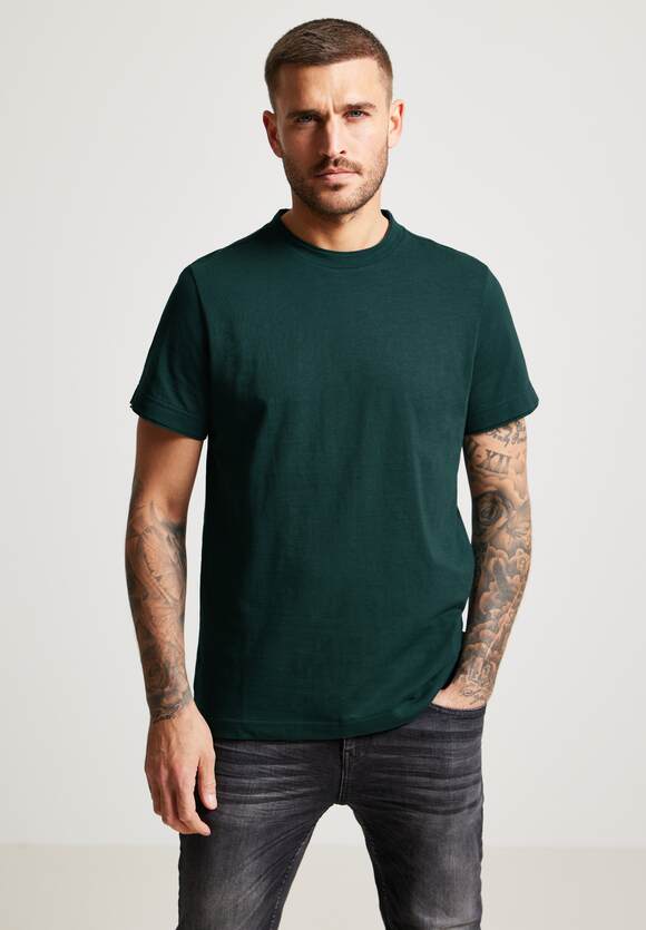 STREET ONE MEN T-Shirt in Unifarbe Herren - Jungle Green | STREET ONE  Online-Shop