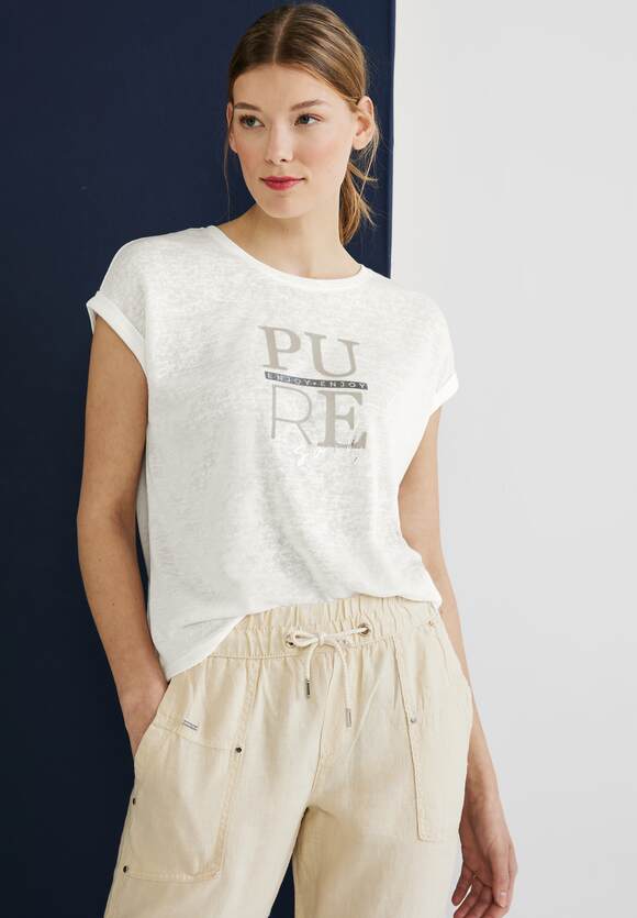 STREET ONE Shirt mit Partprint Damen - Off White | STREET ONE Online-Shop